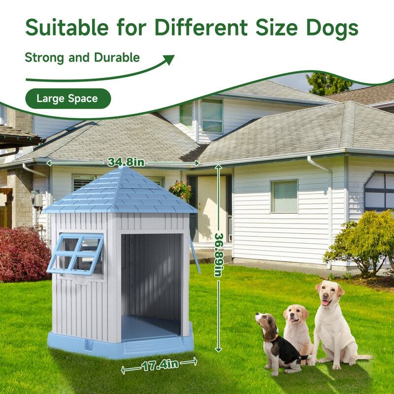 Fairytale Forest Dog House, Large Cabin Style Resin Pet Shelter, Open Front Door Design for Big Dogs, Enchanted Cottage