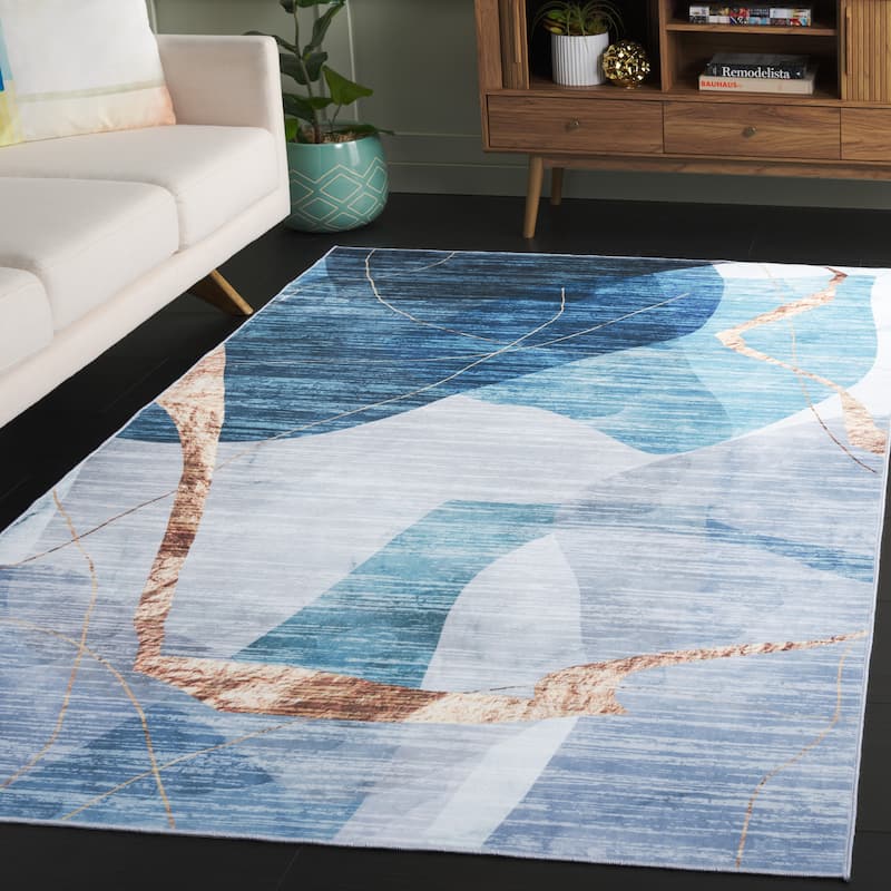 SAFAVIEH Santa Monica Lemmitty Modern & Contemporary Rug - 6' Square - Blue/Gold