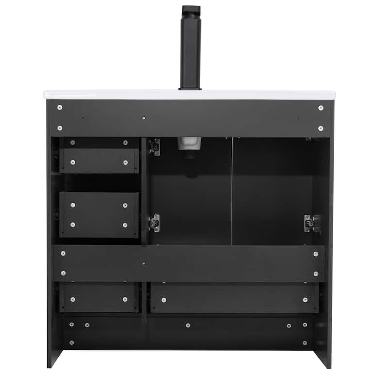 Solid Wood Bathroom Vanity Cabinet with Ceramic Undermount Sink Top Skirting Design