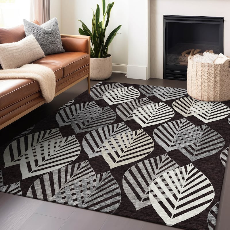 Premium Washable Super Soft Farmhouse Leaves Mayfield Rug