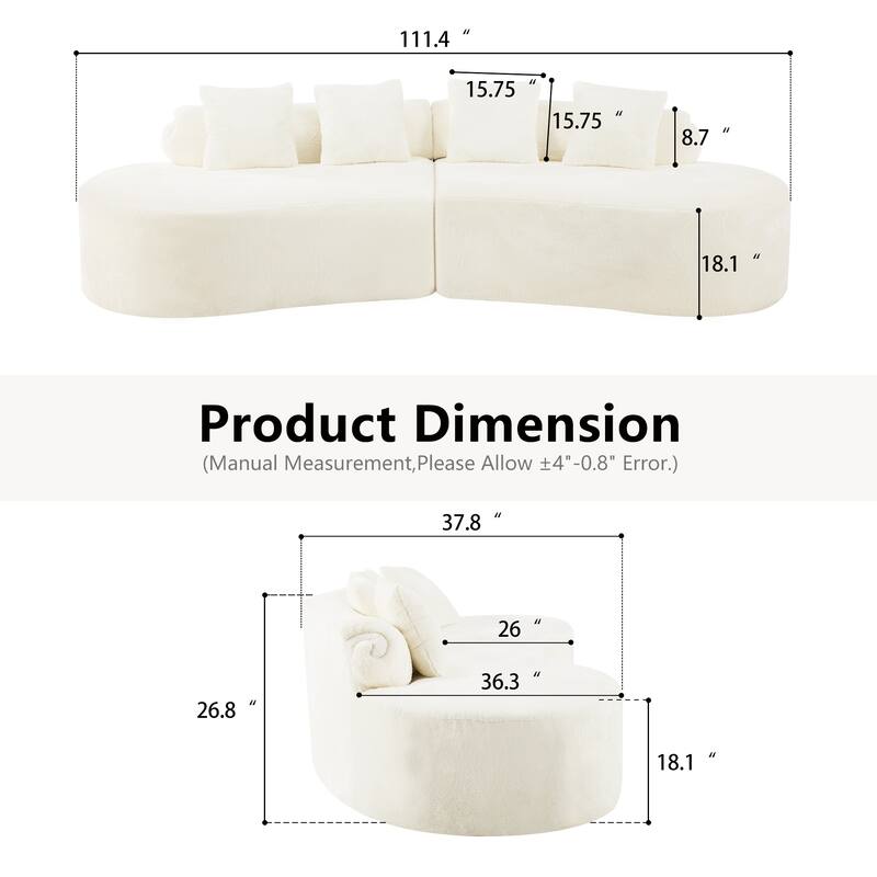 Roomfitters Modern Curved Flannelette Multi-Seater Sofa with Pillows, Creative Minimalist Design for Living Room