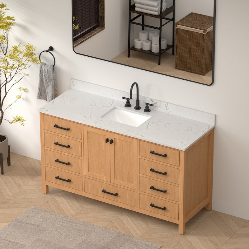 StarrySky 60 inch Undermount Single Sink Bathroom Vanity with Engineered Carrara Marble Top