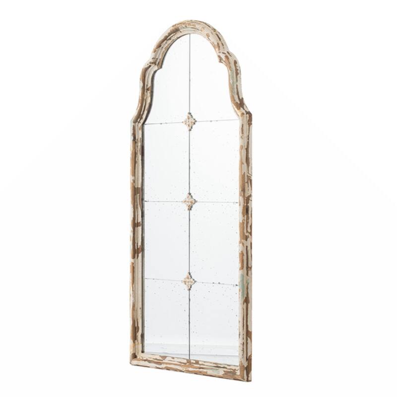 22" x 48" Large Cream & Gold Framed Wall Mirror, Wood Arched Mirror with Decorative Window Look for Living Room, Bathroom