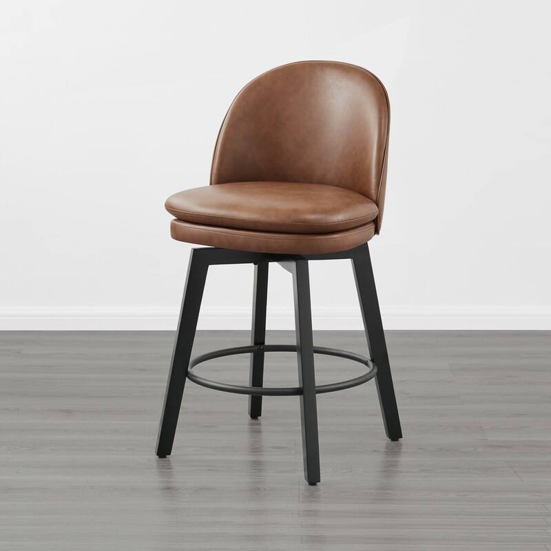 Spruce & Spring Madison Upholstered Swivel Counter Height Bar Stools - Single - Brown-Faux Leather