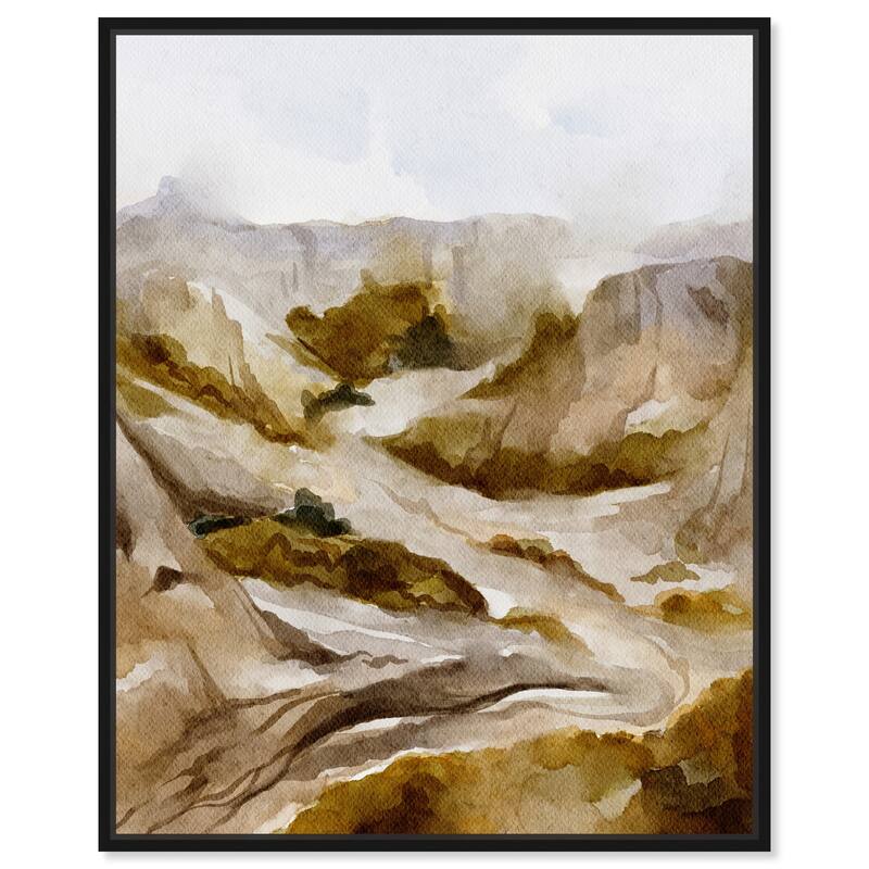Art Remedy Winter End Rock Mountain Framed Landscape 1 Piece Canvas Wall Art Watercolor Style - 17 x 21 - Black