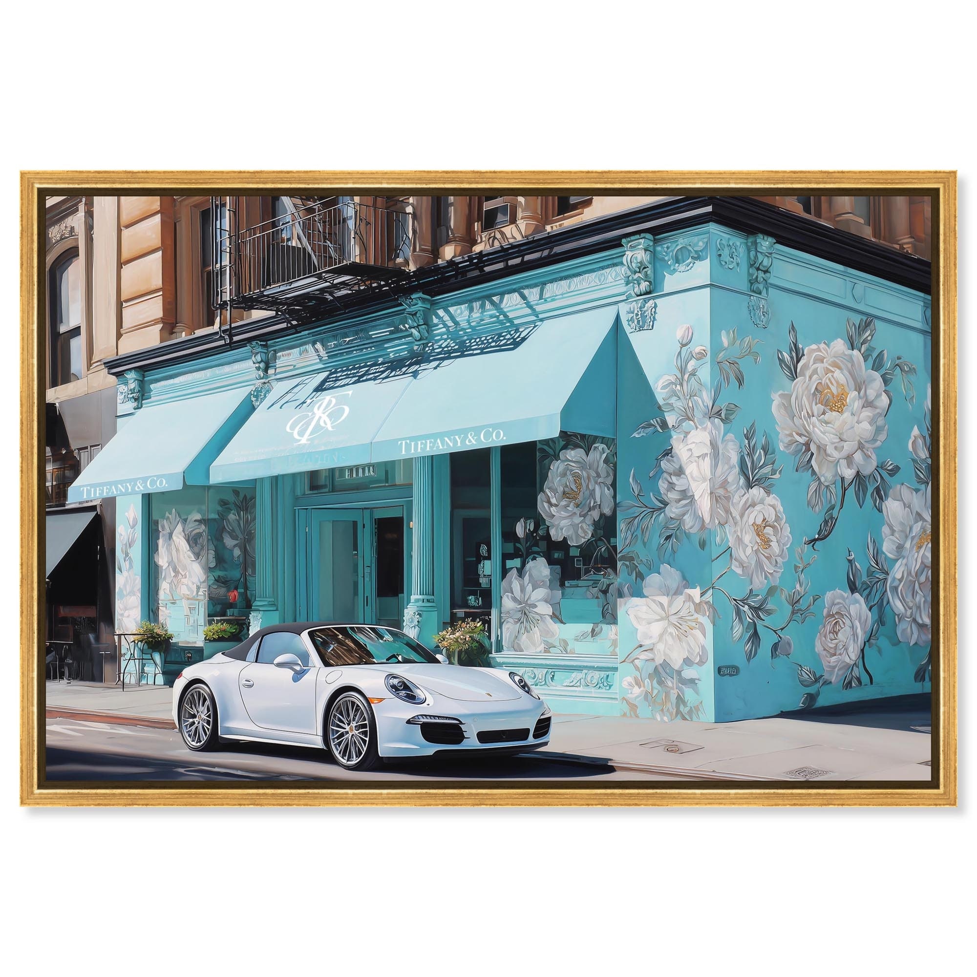 Light Blue Peonies Storefront Glam Art Canvas Print by Art Remedy