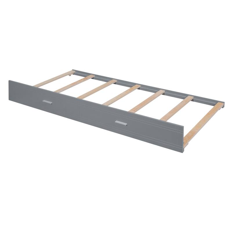 Wooden Full Over Full Bunk Bed Frame with Trundle, Side Storage Drawers, Staircase and Safety Guardrails, Space-Saving Design