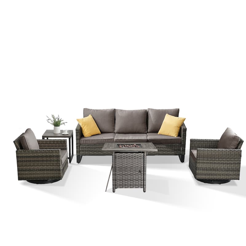 Outdoor Pocassy Sofa Chairs Set with Fire Table