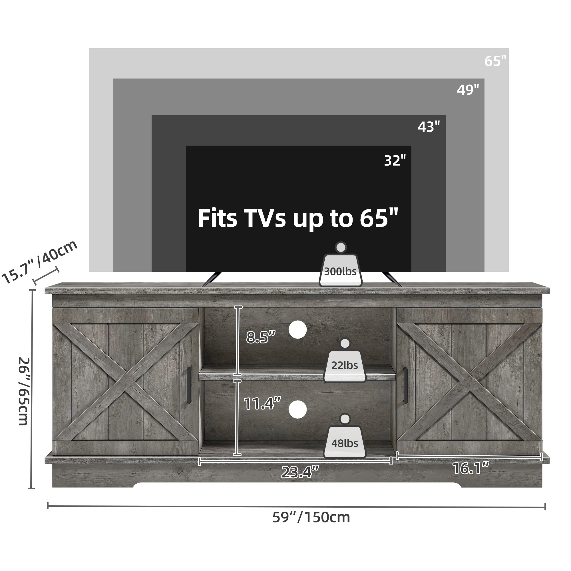 Farmhouse TV Stand for 65 Inch TV Media Console Entertainment Center Rustic Barn Doors