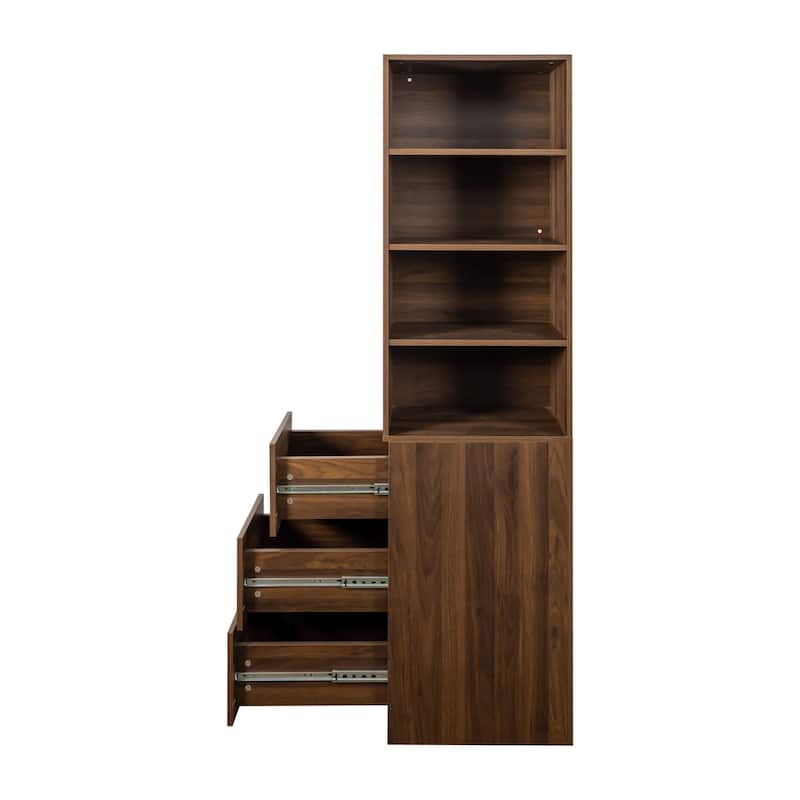 70.87" H Display Storage Cabinet,4-Tier Shelf,3 Side Drawers ,Modern Wooden Tall Bookshelf Bookcase