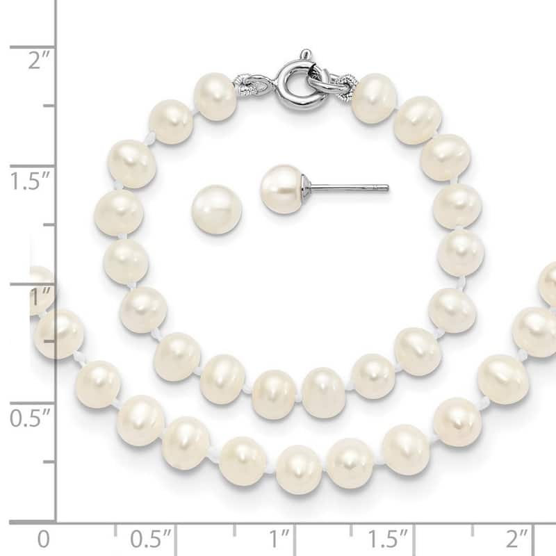 Curata 925 Sterling Silver 4-5mm Freshwater Cultured Pearl Neck Bracelet Earrings set