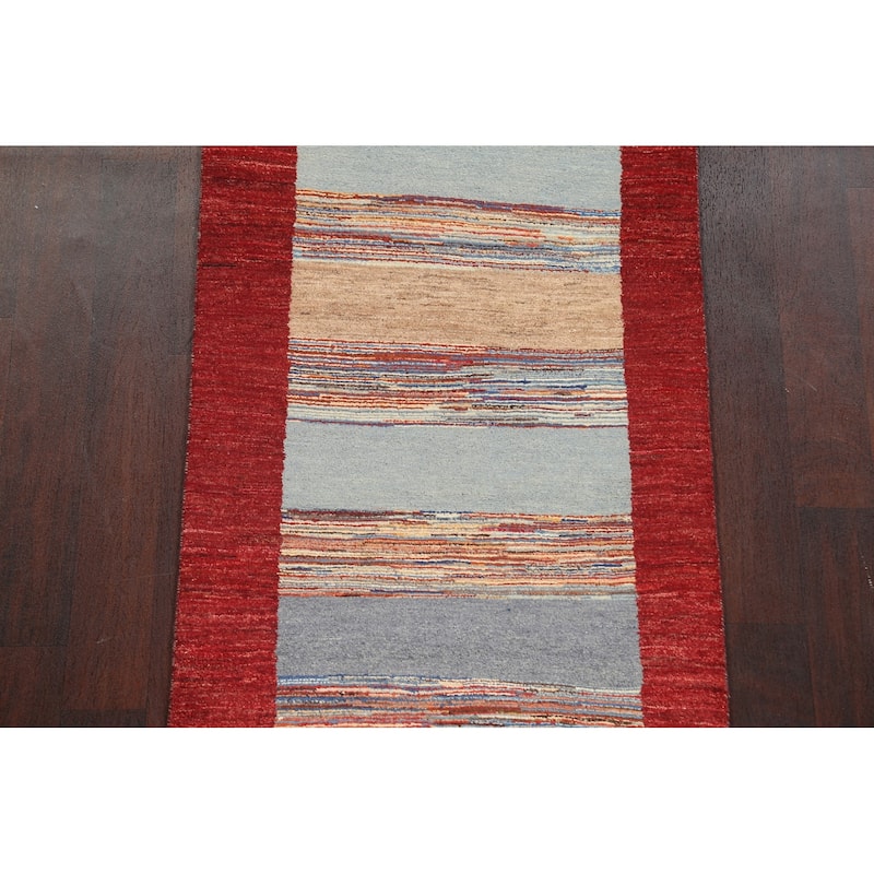 Striped Gabbeh Kashkoli Oriental Runner Rug Hand-knotted Wool Carpet - 2'9" x 10'4"