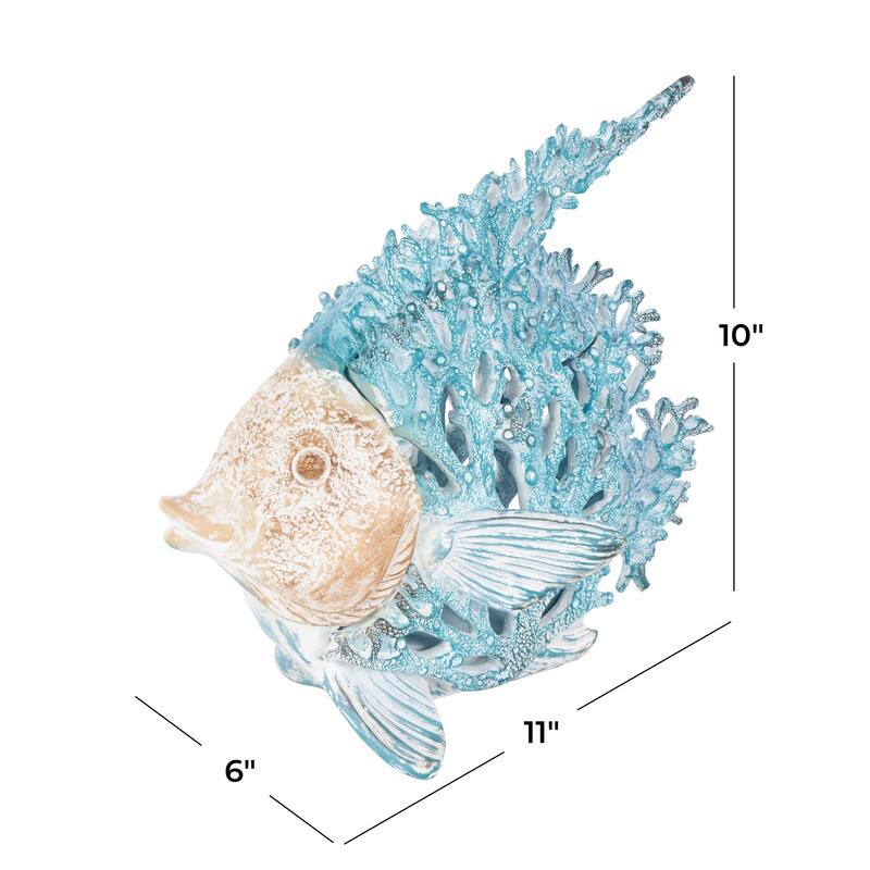 Polystone Textured Fish Decorative Sculpture with White Fins - Blue or Red