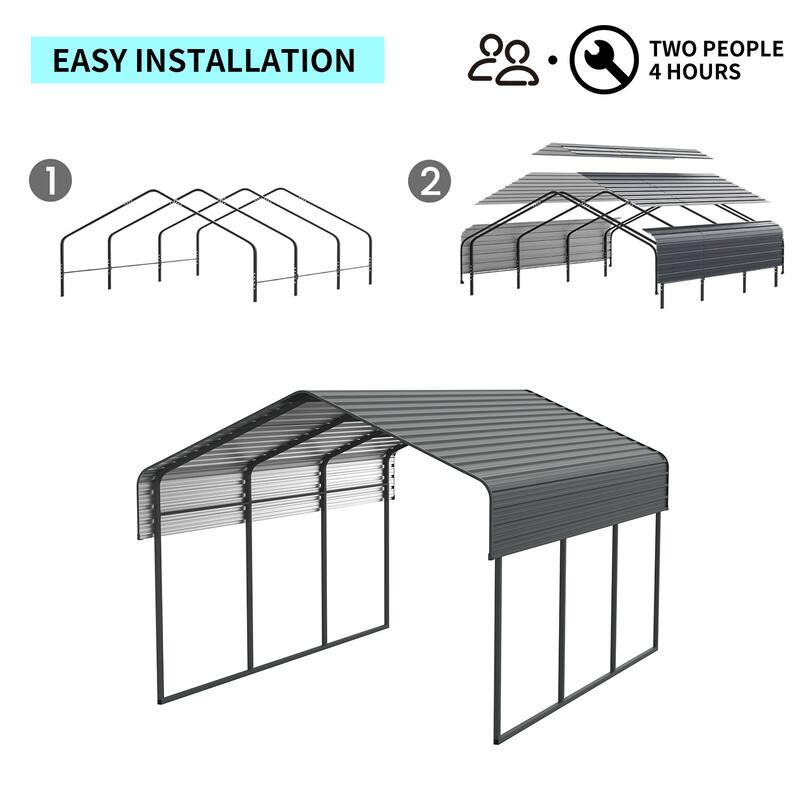 10x15 FT Metal Carport with Enhanced Base and Galvanized Steel Roof, Heavy Duty Outdoor Garage Car Shelter for Car and Truck