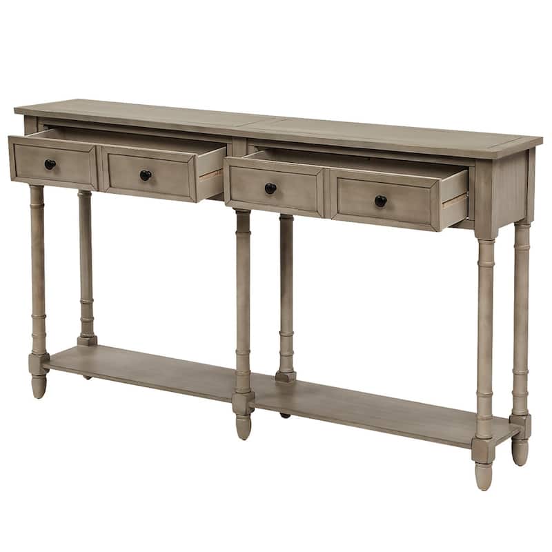 Solid Wooden Console Sofa Table, With 2 Drawers, Bottom Storage Shelves, Easy Assembly, Farmhouse Console Sofa Table