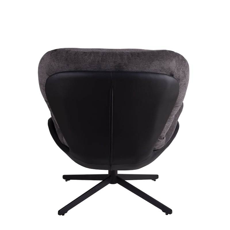 Black+Dark Gray Modern 32.25" Chenille 360° Swivel Lounge Chair with Faux Leather Metal Base Frame