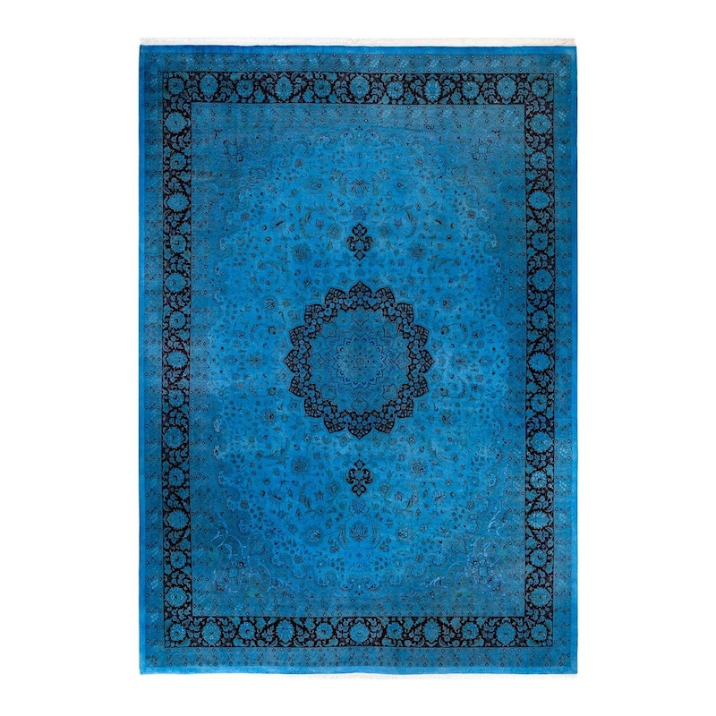 Overton Hand Knotted Wool Vintage Inspired Modern Contemporary Overdyed Blue Area Rug - 10' 1" x 14' 3"