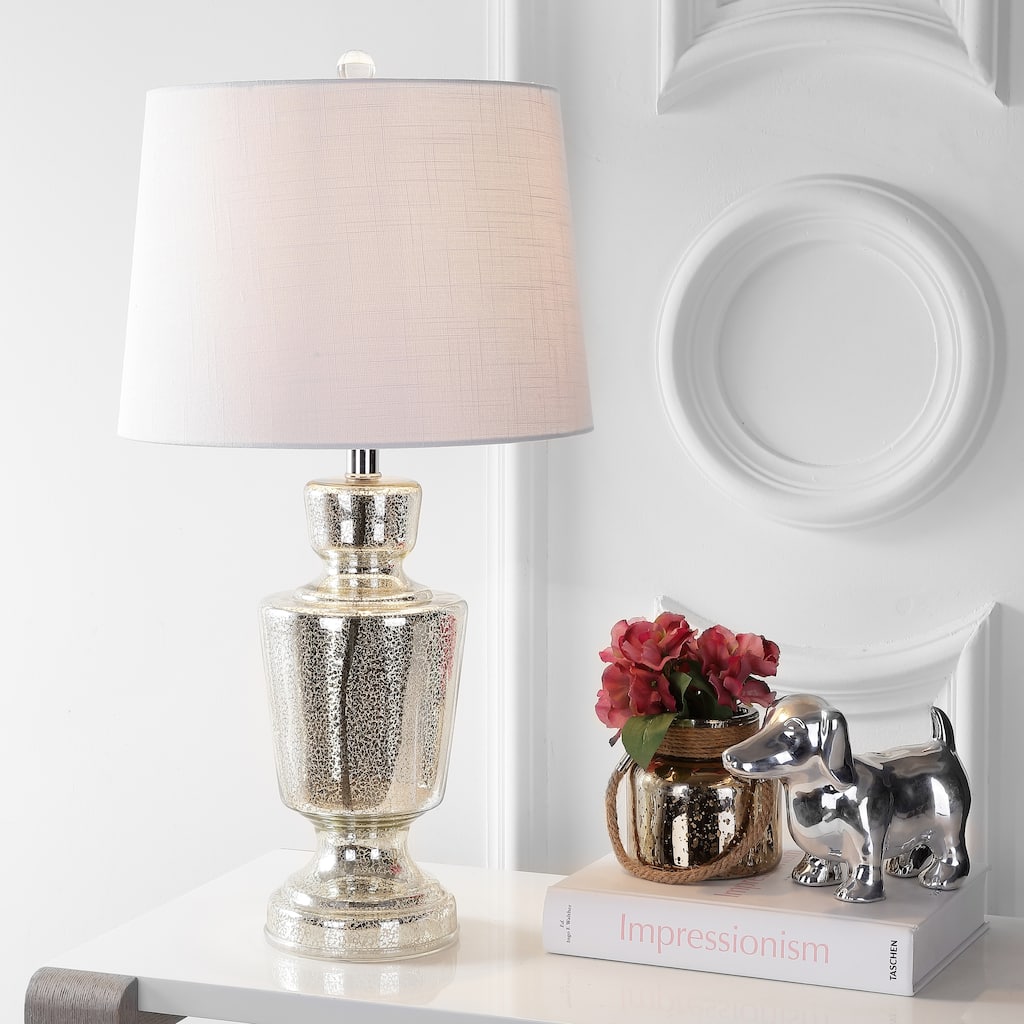 Estelle 26.5" Glass LED Table Lamp, Silver/Ivory by JONATHAN Y