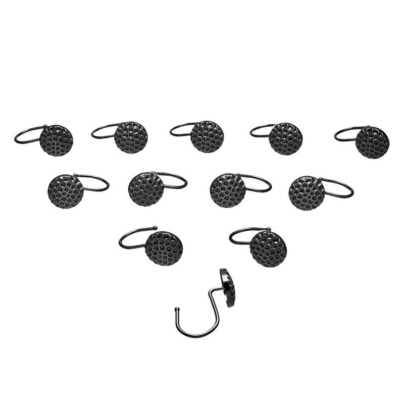 12 Piece Set - Matte Black Pebble Stones Heavy Duty Shower Curtain Hooks Rings Rustproof Metal - Matte Black