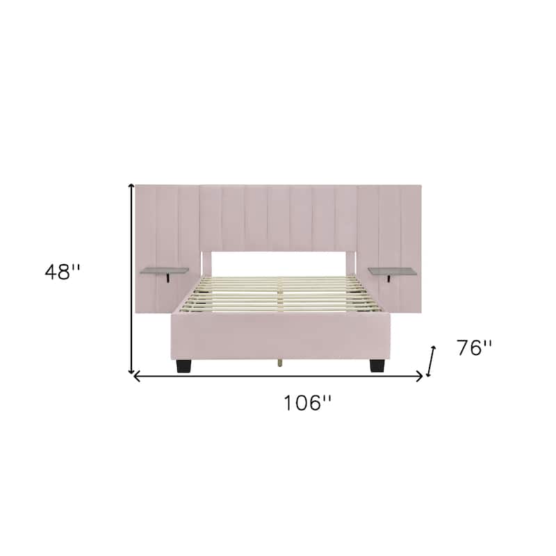 HomeRoots Pink Tufted Velvet Upholstered Lighted Full Bed Frame