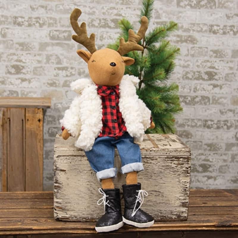 Multi-Color Fleece Reindeer Figurine Winter Decor Soft Plush Sitting Holiday Ornament
