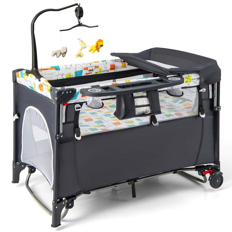 Honeyjoy 5-in-1 Baby Crib with Adjustable Height Soft Mattress - See Details