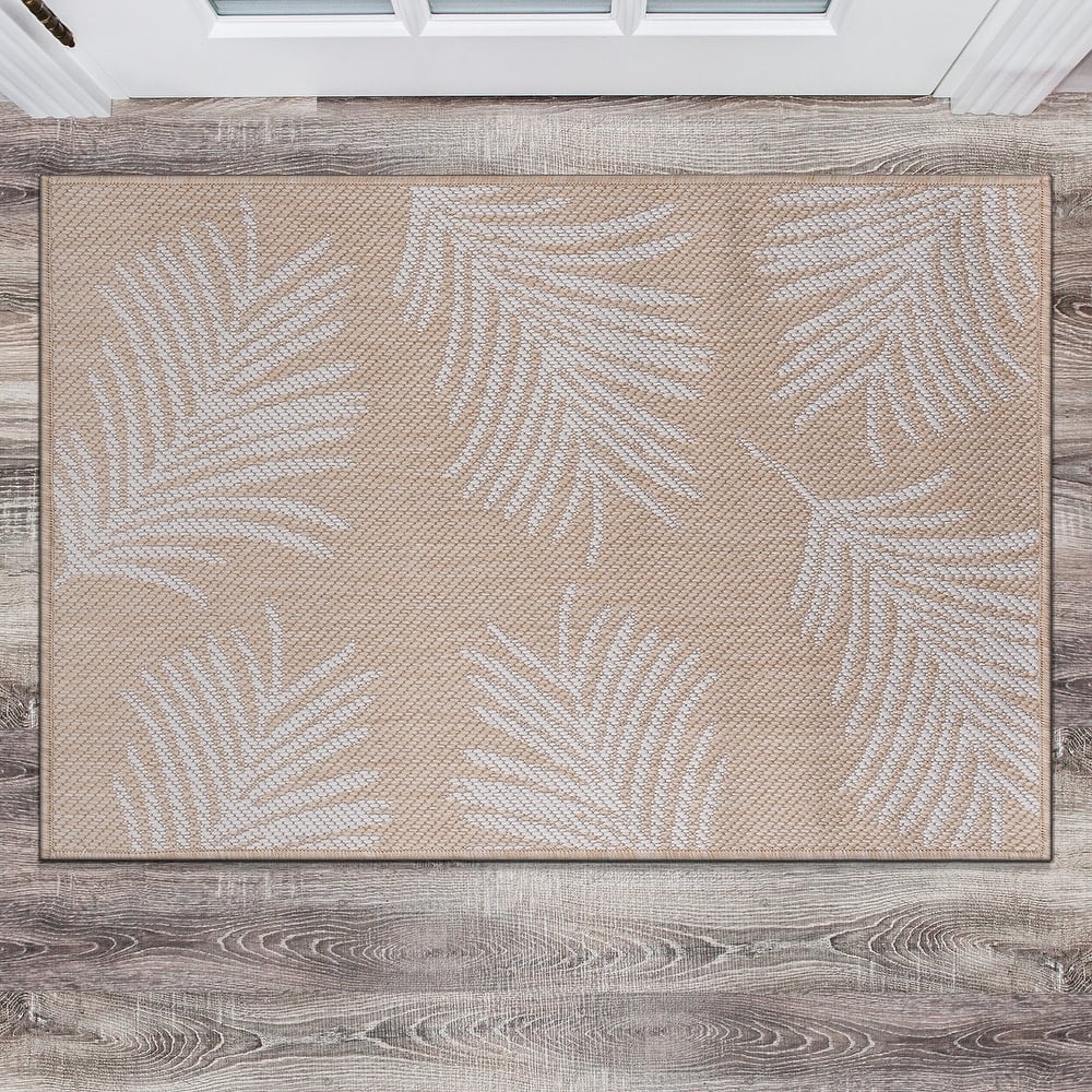 World Rug Gallery Contemporary Palm Leaves Textured Flat Weave Indoor/Outdoor Area Rug