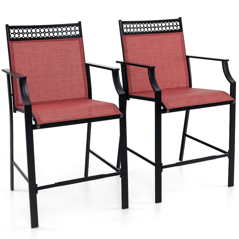 Costway Outdoor Counter Stools Set of 2 with Footrest & Armrests Metal - See Details - Red