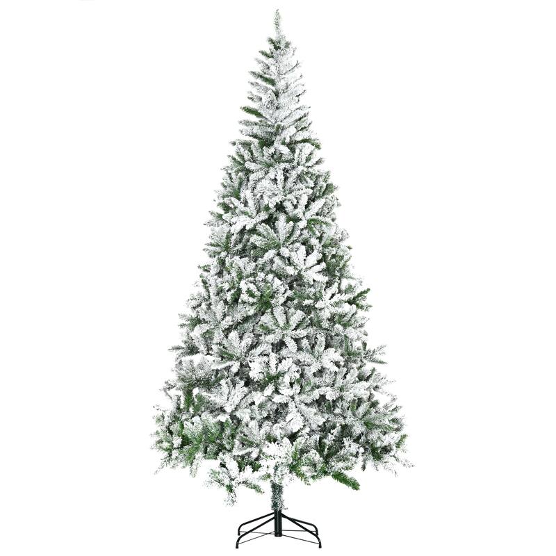 HOMCOM Unlit Snow Flocked Pine Tree - Realistic Branches, Green