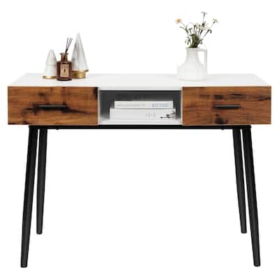 48 Inch Industrial Console Table with Storage Drawers Open Shelf Entryway - 48" x 15.5" x 30.5" (L x W x H)