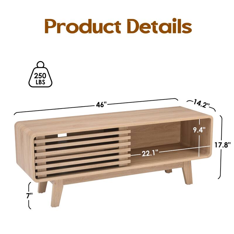 TV Stand for TV Up to 59 Inch, Entertainment Center with Storage Cabinet and Sliding Door, Mid-Modern Century Console Table