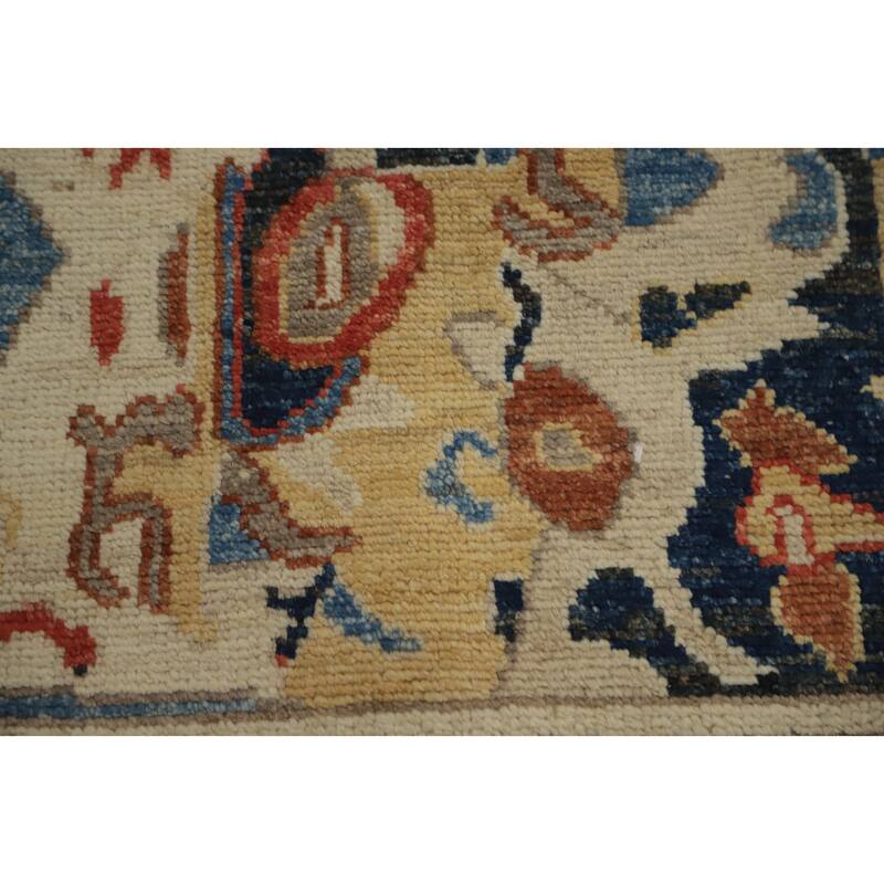 Hand Knotted Oriental 100% Wool Carpet Traditional Medallion Navy Blue & Blues Heriz (serapi) Area Rug - 11' 11'' X 9' 3''