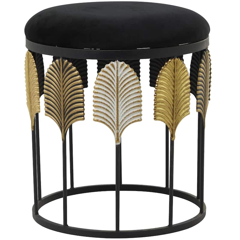 Metal Leaf Embossed Accent Table with Hollow Center - Black - Roche River Decor