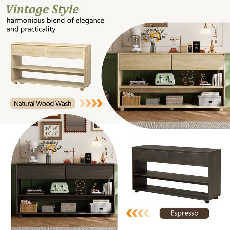 48" Solid Wood Console Table with 2 Drawers & Shelves