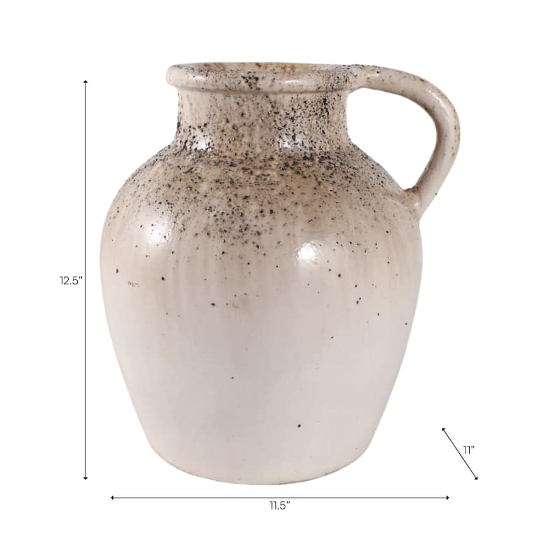 Modern Terracotta Tall Vase with Speckled Finish - Ivory & Brown