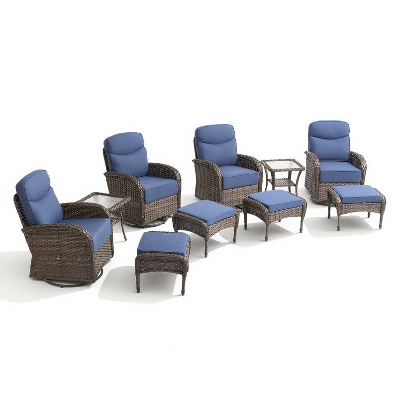 Pocassy Outdoor Patio 10 Piece Swivel Chair Side Table with Ottoman