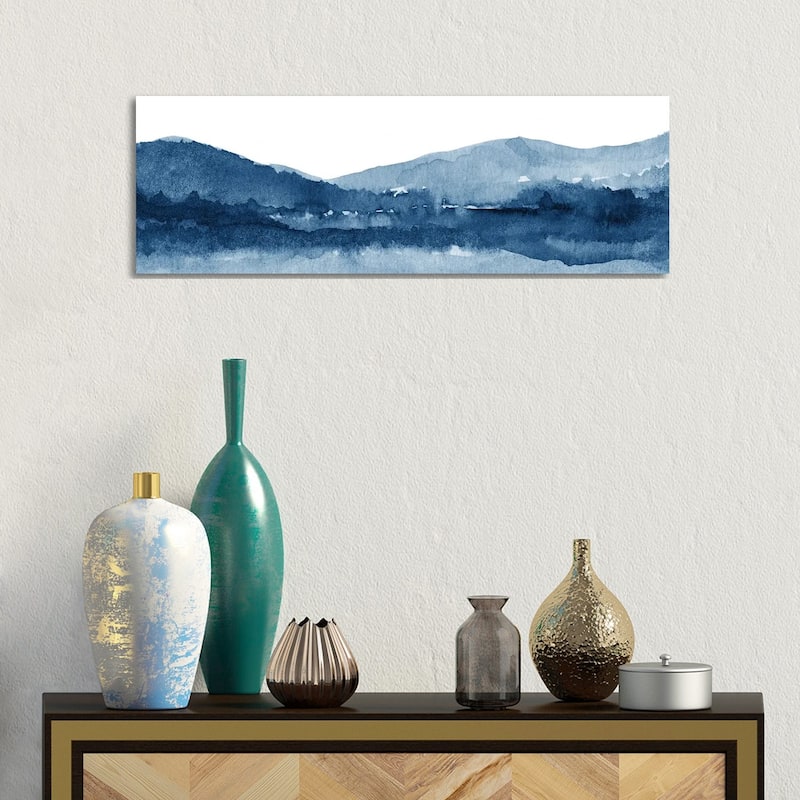 iCanvas "Watercolor Landscape XI Navy Blue - Panoramic" by Nouveau Prints Canvas Print - 12x36x1.5