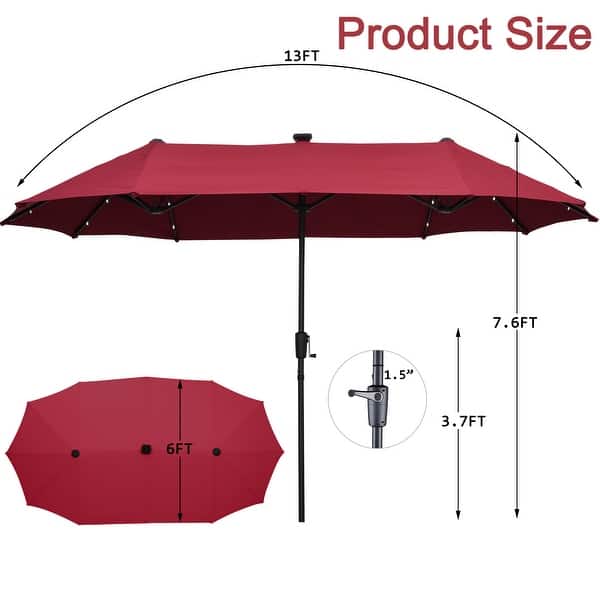 Autlaycil 15ft Lighted Market Sunbrella Umbrella with Solar Lights