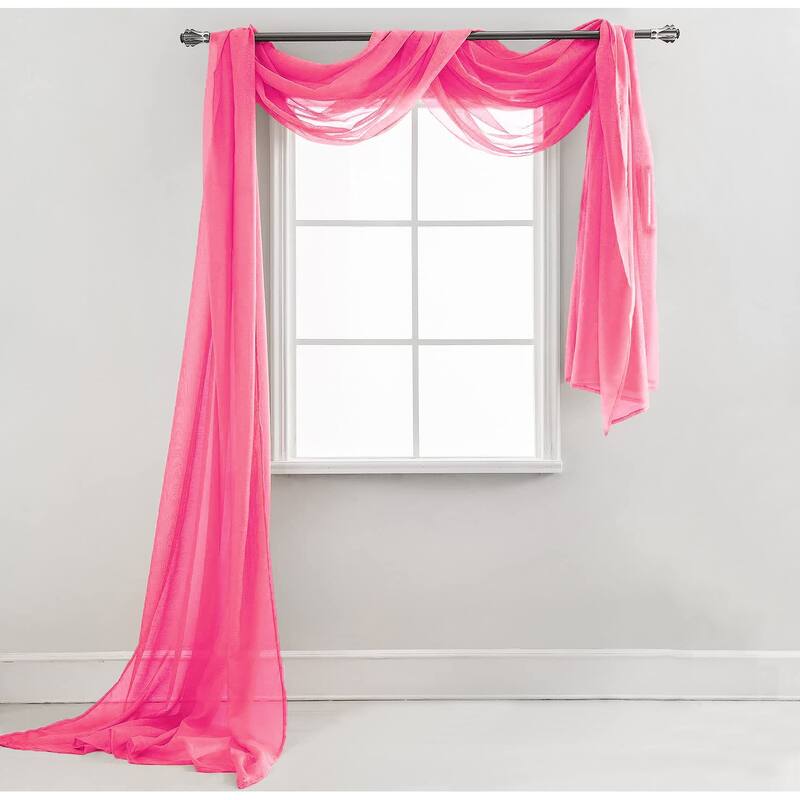 37" x 216" - Sheer Window Scarf Valance Topper Draping Extra Long - 37" x 216" - Hot Pink