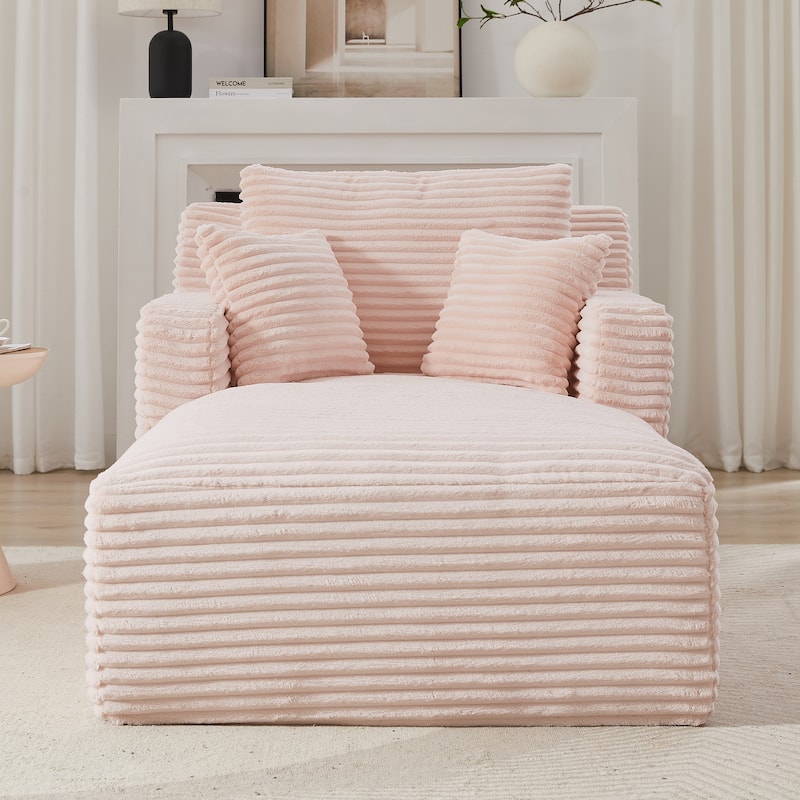 Indoor Single Chaise Sofa, Modern Corduroy Upholstery, No Assembly Required, Comfy Sleeper for Living Room, Office - Pink