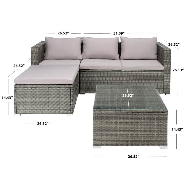 SAFAVIEH Outdoor Patio Furniture Lainey 3-Piece Sectional Conversation Set - 51W x 26D x 27H