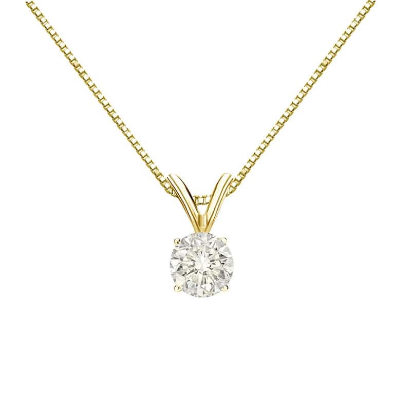 Auriya 14k Gold 1/3ctw Round Solitaire Diamond Necklace (J-K, I1-I2) - Yellow