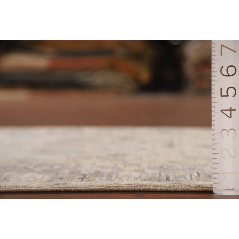 Hand Knotted Oriental 100% Wool Carpet Transitional Geometric Beige & Ivories Oushak Runner Rug - 9' 8'' X 2' 8''