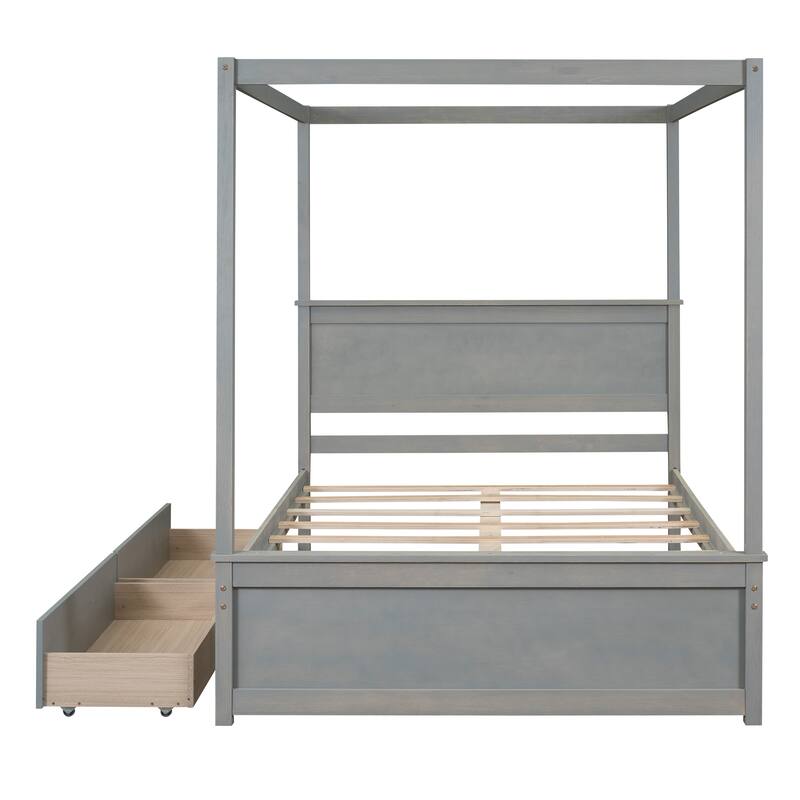 Wood Canopy Bed with two Drawers