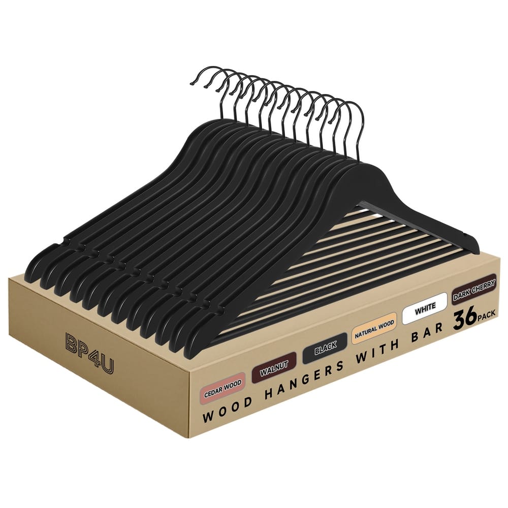 BP4U Premium Solid Wood Hangers with Non-Slip Trouser Bar, Heavy-Duty Suit Coat Wooden Hangers for Jackets, Shirts, and Dresses