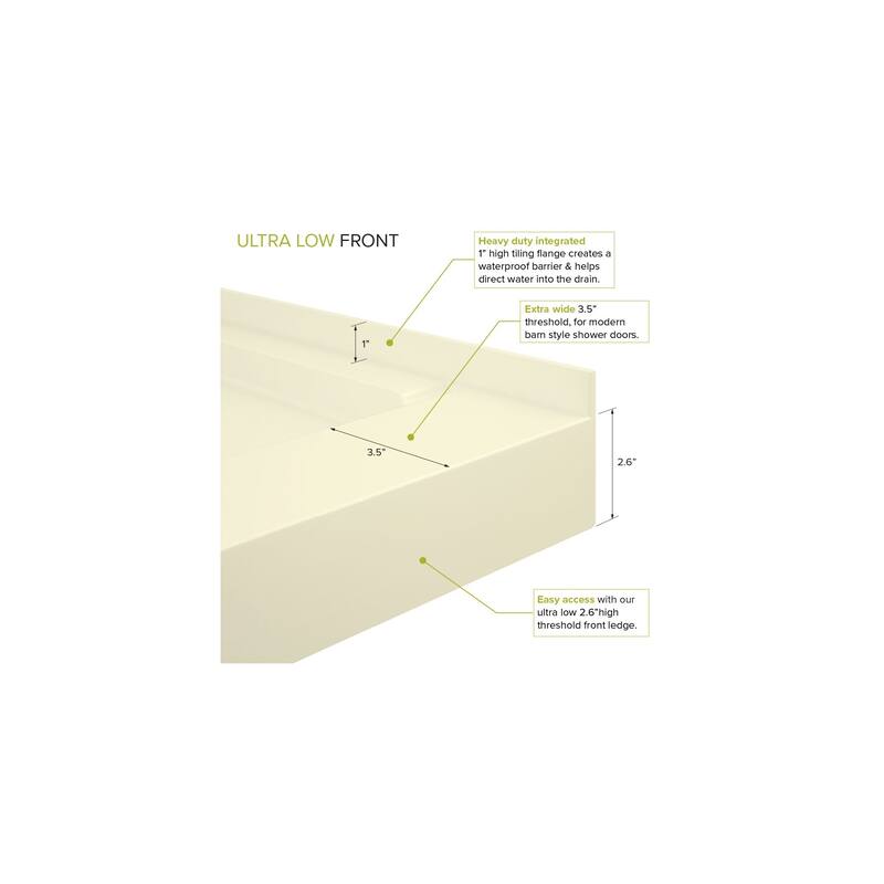 Transolid Linear 60" x 32" Alcove Shower Base with Right Hand Drain - 60" x 32" - 60" x 32"