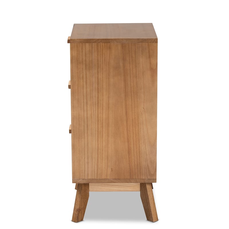 Baxton Studio Baden Mid-Century Modern Walnut Brown Finished Wood 3-Drawer End Table with Rattan