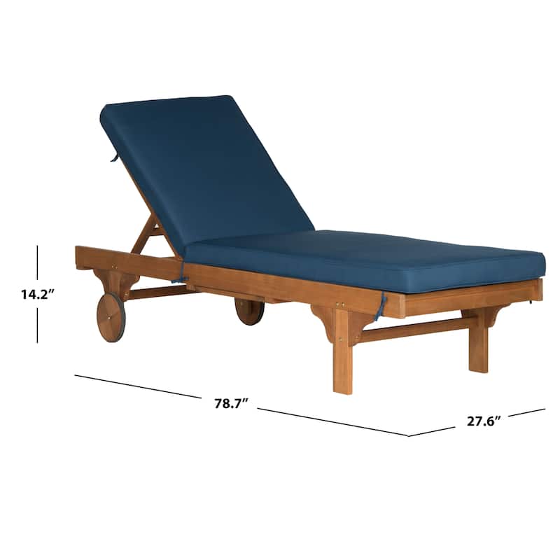 SAFAVIEH Outdoor Newport Brown/Navy Adjustable Chaise Lounge
