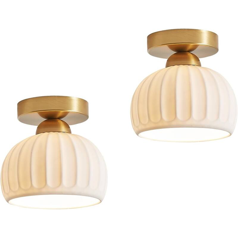 2 pack ceiling light gold flush mount light ceramic, iron porch light