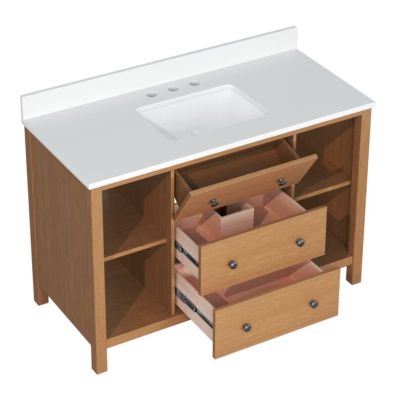 48-Inch Bathroom Vanity with Single Sink - Wood Grain Finish, Space-Saving